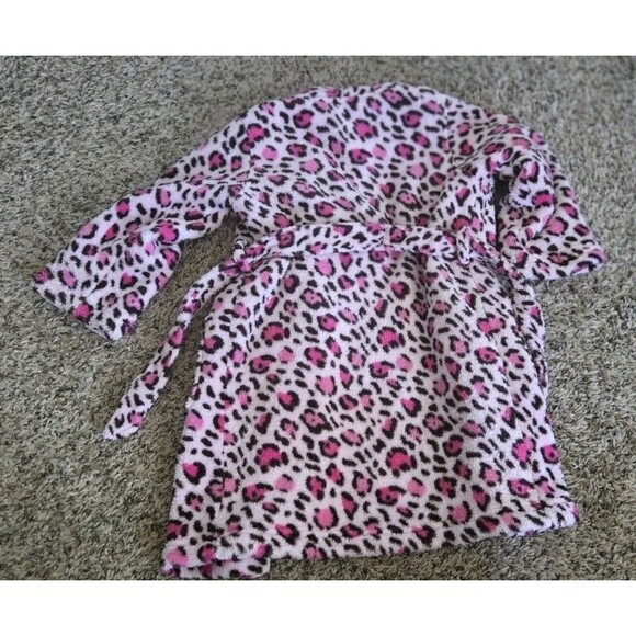 The Childrens Place Bath Robe Girls XS 4 Pink Leopard Print Fuzzy With Tie Belt - Picture 4 of 8